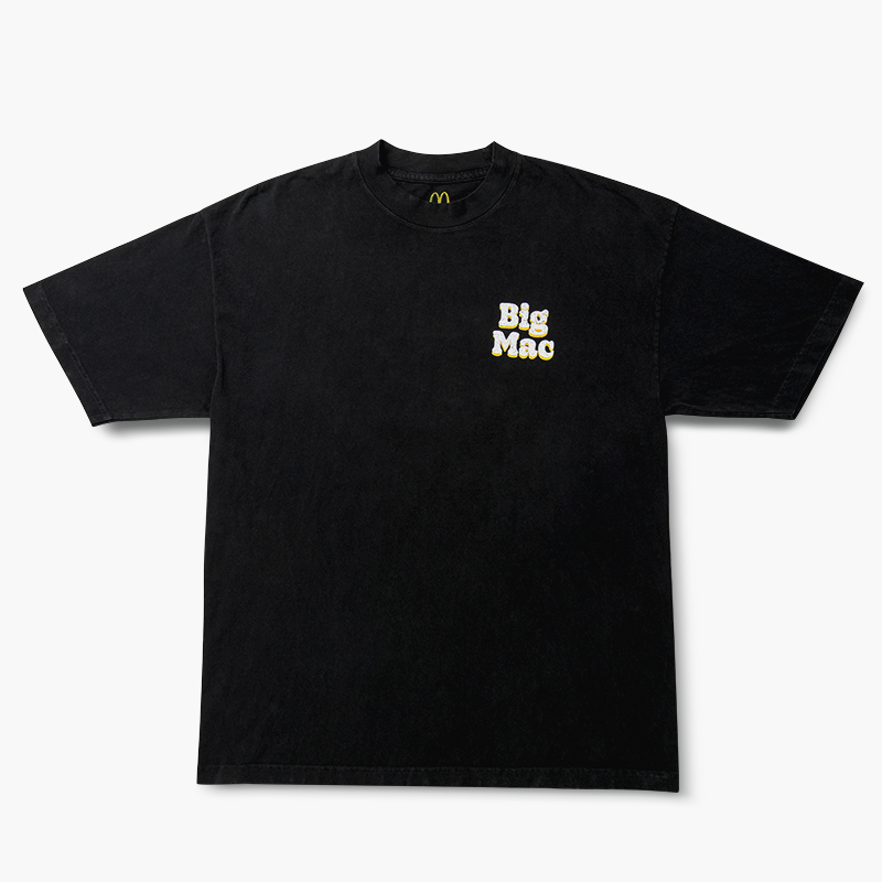 Black  T Shirt with Left Chest Big Mac in white and Yellow