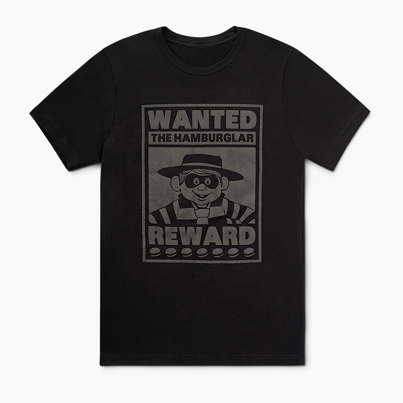 Black T-shirt with Grey Hamburglar Wanted Poster T-shirt