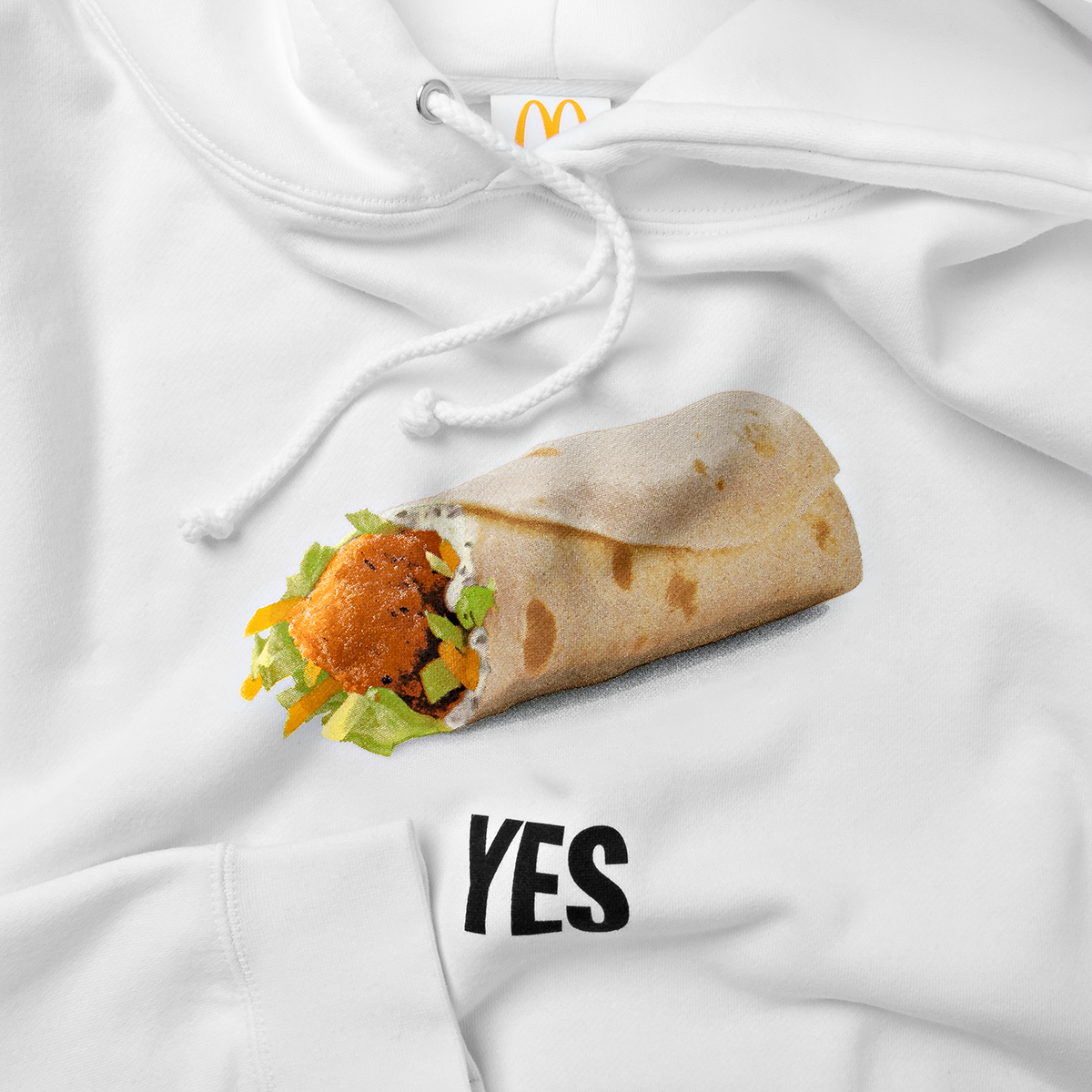 View Close-up of McDonald’s Snack Wrap image and word “Yes” printed below it