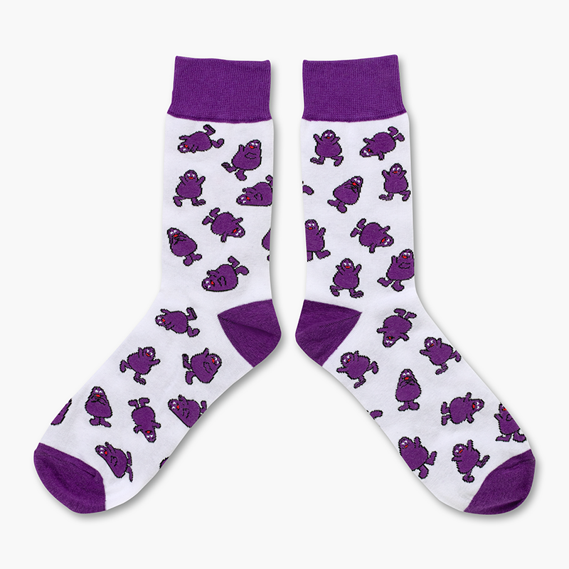 Repeated Pattern Grimace Socks White and Purple