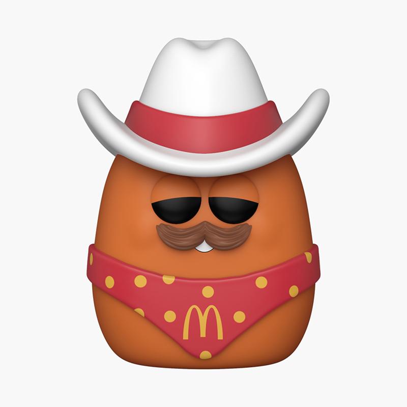 cute cartoon Cowboy McNugget action figure with white cowboy hat and spotted neck kerchief