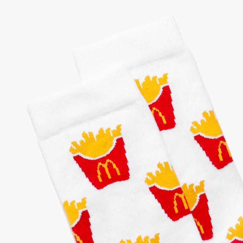 white ankle socks with McDonald's fry pattern without logo