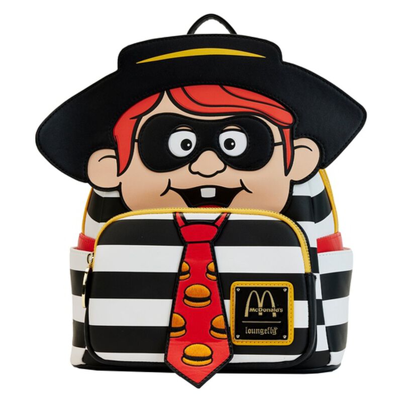 Black and White Hamburglar Backpack with Red Hamburger Tie