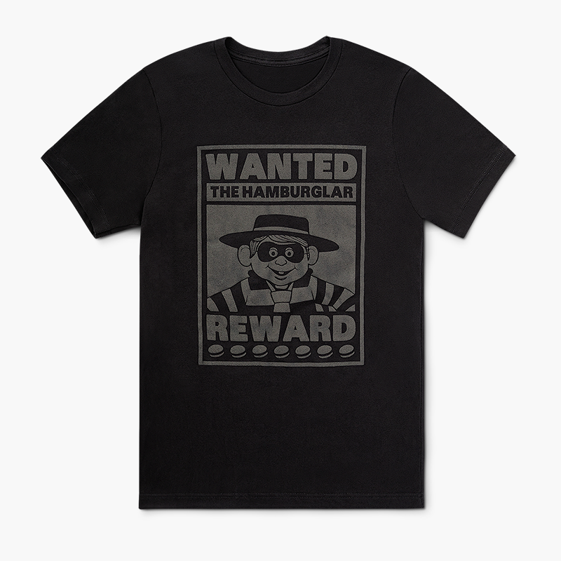 Black tone on tone Hamburglar Wanted Poster T-shirt