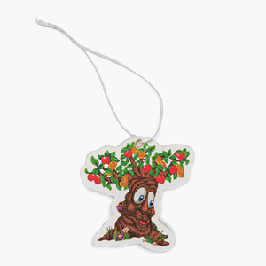 McDonaldland apple pie tree cutout air freshener with a face and white flexible string for displaying