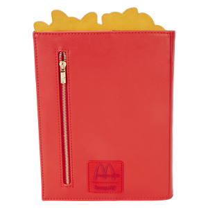 Back View of Red McDonald's french fry shaped notebook gold zipper and Mcdonald's and Loungefly logo on the bottom