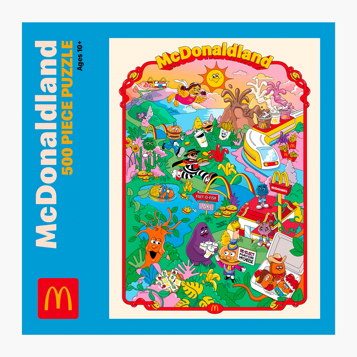Packaging for 500 piece McDonaldland puzzle for ages 10 years and up.