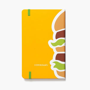 multi-color journal with close-up of Big Mac sandwich layers and green elastic strap closure