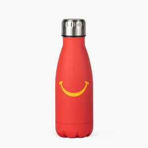 tall red waterbottle with McDonald's smile graphic and twist-off cap