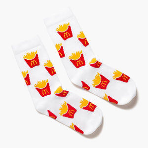 white ankle socks with McDonald's fry pattern without logo