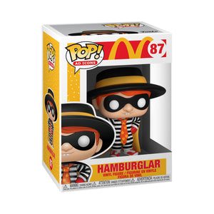 cute cartoon Hamburglar action figure in a black wide-brimmed hat, black eye mask, and striped outfit